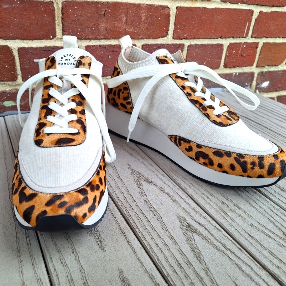 LOEFFLER RANDALL REMI LEOPARD-PRINT CALF HAIR &STRETCH-KNIT SNEAKERS MULTI  W 10